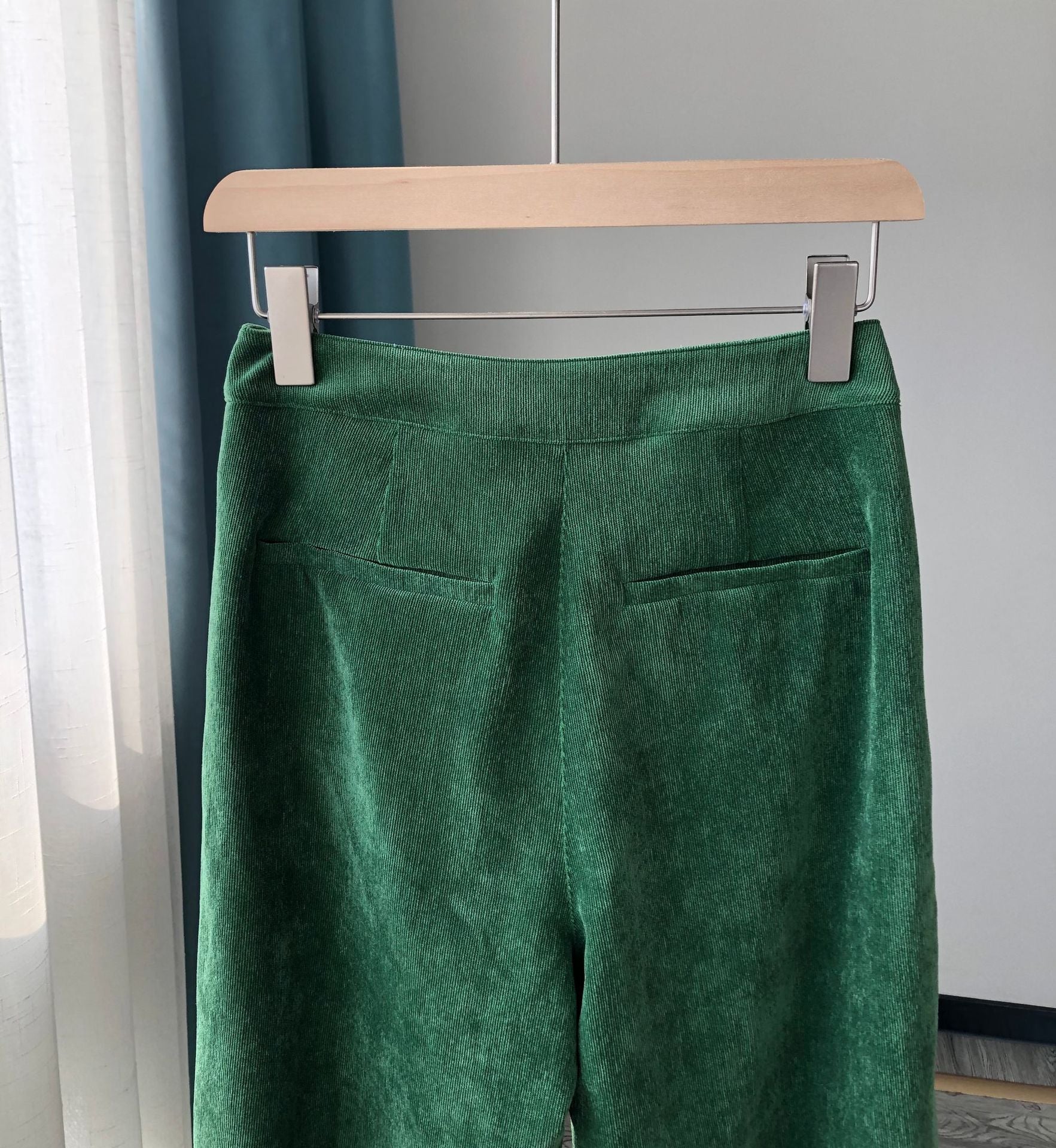 High Waist Dark Green Straight Leg Pants with Rhinestone Buckle - Women's Casual Treasure Pants