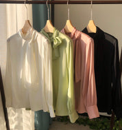 Beautiful design streamer simple and generous women's silk long-sleeved shirt