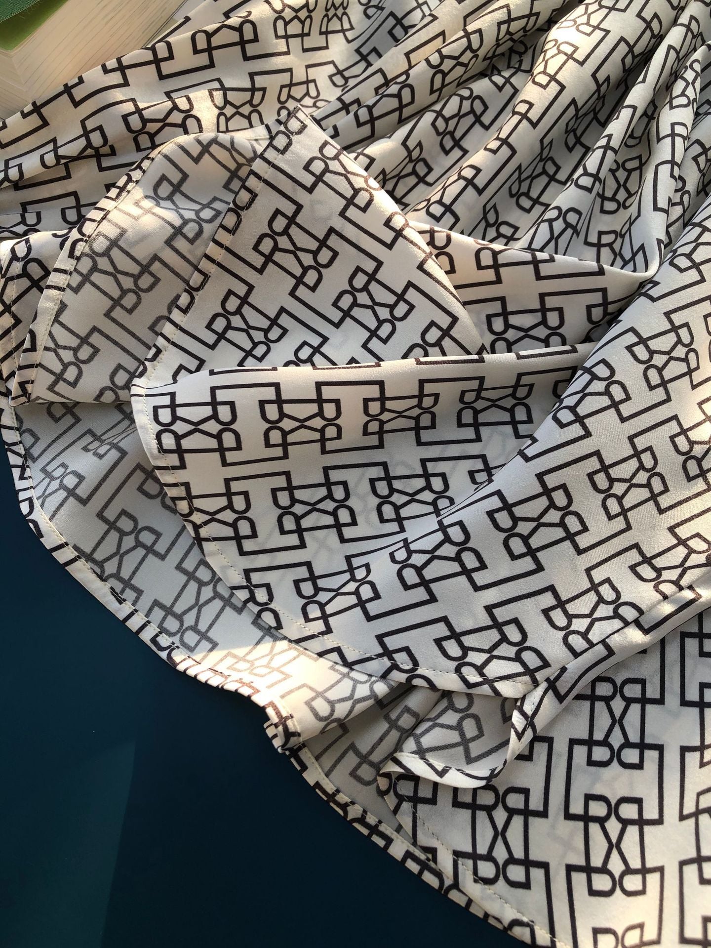 Nordic Labyrinth Print Silk  Plain Crepe Satin Shirt