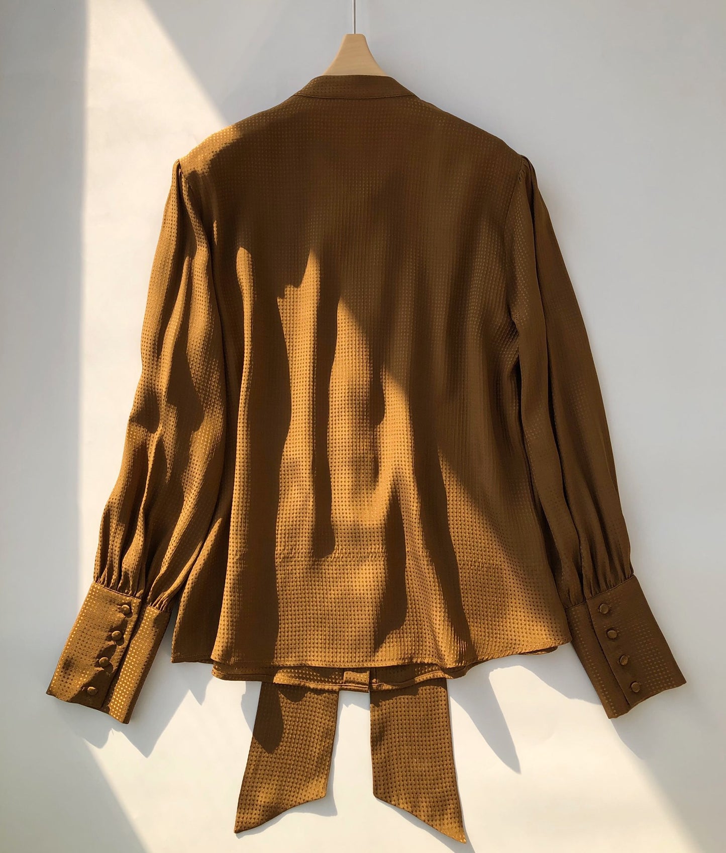 Glossy Jacquard Sambo Satin Rhombus Jacquard Silk Long-Sleeved Shirt