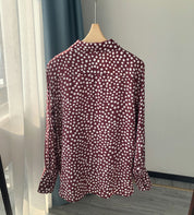 Sand washed Silk Bordeaux Polka-Dot Lapel Shirt long-sleeved shirt