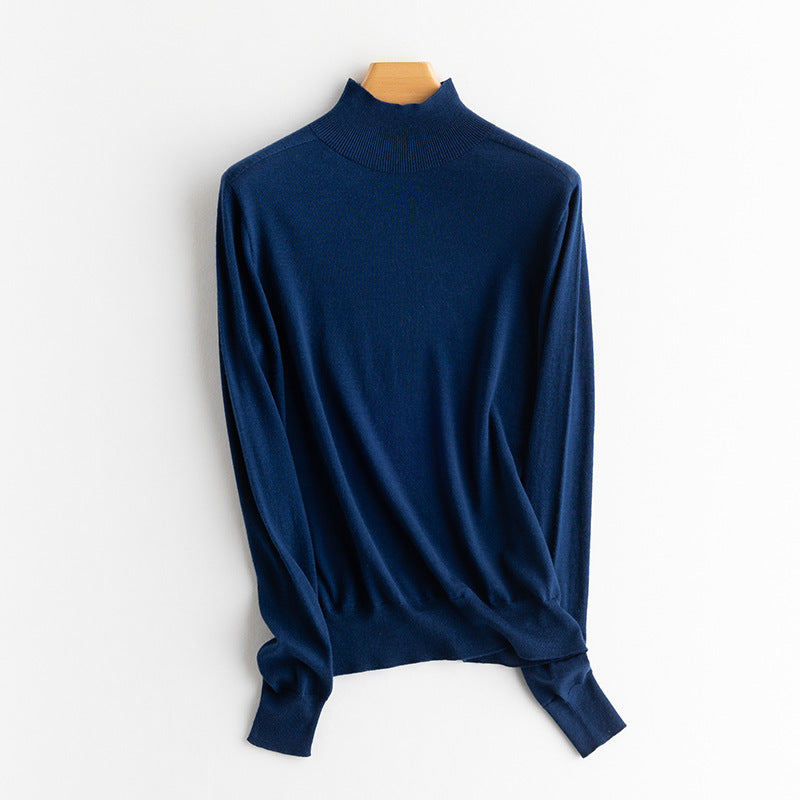 Women's Seamless Merino Wool Half Turtleneck Sweater for Autumn and Winter