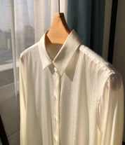 Elegant and Exquisite white Swan Feather fine Silk Luxury heavy silk long-sleeved shirt