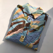Quicksand Crumpled Texture Half-Open Placket Shirt Skirt Short Dress with Artistic Painting-like Beauty