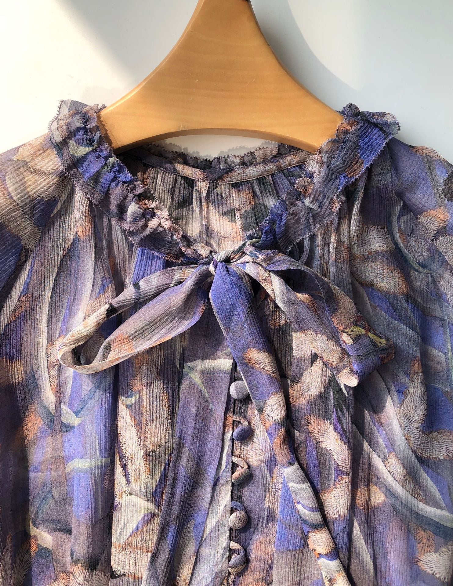 Flutter into Style with our Light Purple Butterfly Fairy Silk Crepe Shirt Perfect for the Fashionable Women