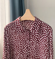 Sand washed Silk Bordeaux Polka-Dot Lapel Shirt long-sleeved shirt
