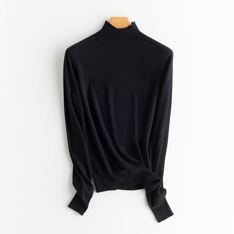 Women's Seamless Merino Wool Half Turtleneck Sweater for Autumn and Winter
