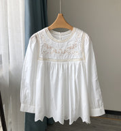 Flower Embroidery Cotton Shirt Long-sleeved Shirt