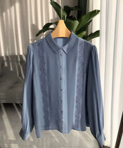 Artistic Embroidered Lace Sand washed Silk Long-Sleeved Shirt