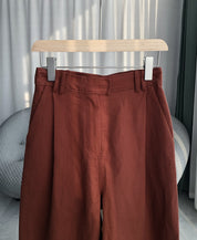 Retro Brick Red Organic Cotton Hemp High-Waisted Wide-Leg Pants with a Loose Profile