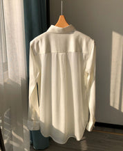 Elegant and Exquisite white Swan Feather fine Silk Luxury heavy silk long-sleeved shirt