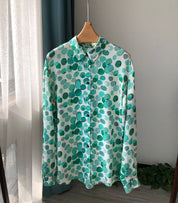 Sand washed Silk Green Grape Print Lapel Shirt Loose Long-sleeved Lapel Shirt