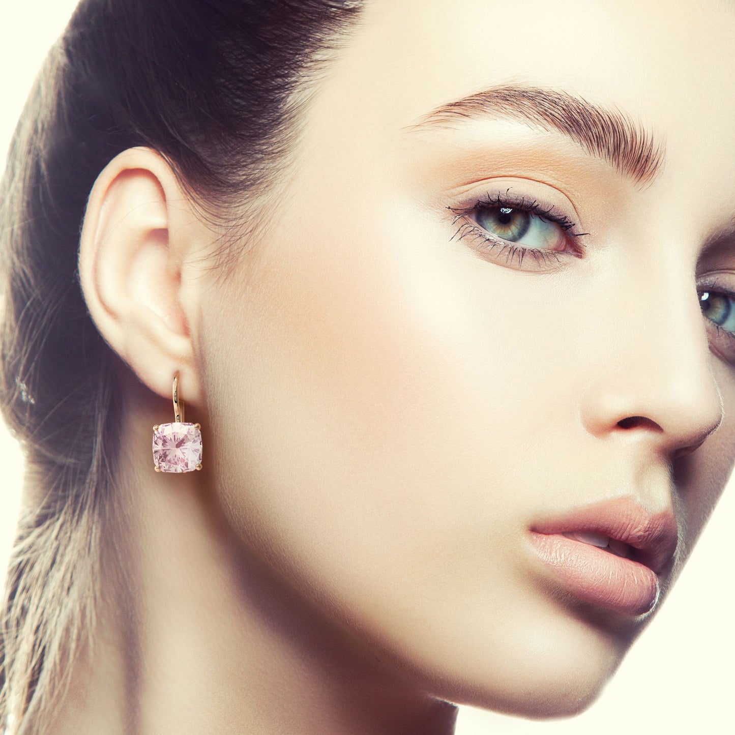 Fine Gold - Pink Zircon Hook Earrings by Mozaiku
