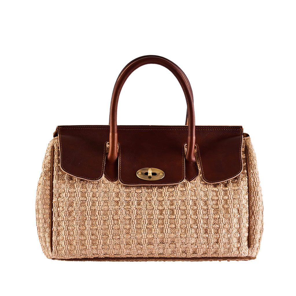 Capri Raffia Leather Top Handle Bag by ViaMailBag