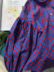 Women Silk Shirt Sleeve Shirt French Retro Print Loose Sleeve Shirt Blue Violet Women Dress Women Shirt Tops Tshirt Women Silk Blouse