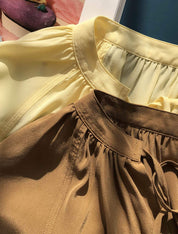 Women Silk Shirt Round Neck Lace Soft Waxy Heavy Sand Washed Silk Crepe De Chine Long Sleeve Shirt Women Dress Women Shirt