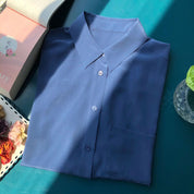 Women Shirt Women Silk Cobalt Blue Sand Washed Silk Lining Single Pocket Long Sleeve Shirt Shirt Black White Tops Dresses T Shirts For Women