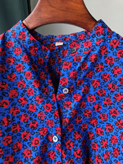 Women Silk Shirt Sleeve Shirt French Retro Print Loose Sleeve Shirt Blue Violet Women Dress Women Shirt Tops Tshirt Women Silk Blouse