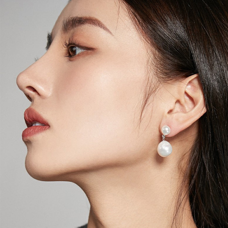 Diamond-encrusted Silver Natural Pearls Earrings by Notteluna