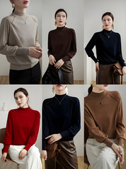 Beaded Shoulder Line Half-High Collar Bottoming Shirt with Superfine Merino Wool Knitted Sweater