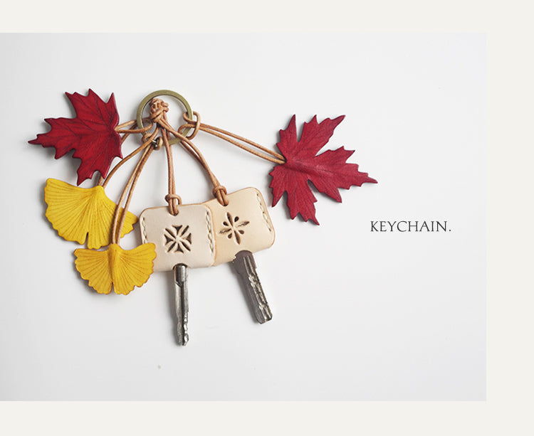 Maple Leaf Handmade Leather Keychain