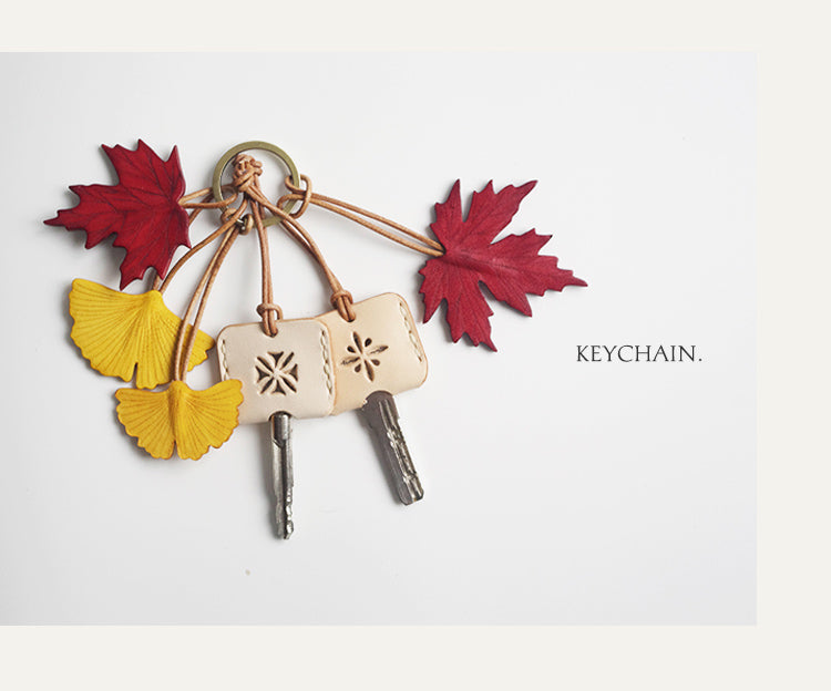 Ginkgo Leaf Handmade Leather Keychain